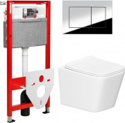 Унитаз подвесной с инсталляцией Lauter Square 214903 + TECE Kit 9400412 с кнопкой (хром)