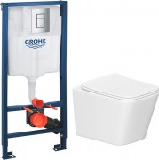 Унитаз подвесной с инсталляцией Lauter Square 214903 + GROHE Rapid SL 38772001 (прямоугольная, хром)