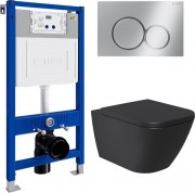 Унитаз подвесной с инсталляцией Lauter Nuremberg 21811B + 21901001 (черный, с кнопкой 219701E хром)