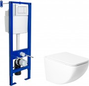 Унитаз подвесной с инсталляцией Saniteco KW-99048 + Berges АТОМ 410 040333 (с кнопкой)