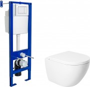 Унитаз подвесной с инсталляцией Saniteco KW-9003W Single Hole + Berges АТОМ 410 040333 (с кнопкой)