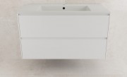 Тумба с умывальником Symbolite Лима 100 Line Plus 2 ящика + Line 100x48 (подвесная, белый матовый/жасмин)