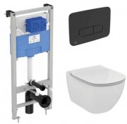 Унитаз подвесной с инсталляцией Ideal Standard Tesi Aquablade + Oleas M3 / S0079R0123A6 (кнопка матовый черный)