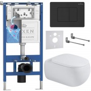 Комплект инсталляции Roxen 6 в 1 710200 с клавишей смыва Roxen Steel 420280BM черный и унитазом Titan 530230-02