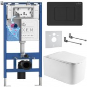 Комплект инсталляции Roxen 6 в 1 710200 с клавишей смыва Roxen Steel 420280BM черный и унитазом Berg 530235-01