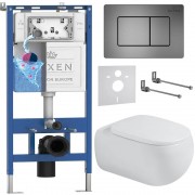 Комплект инсталляции Roxen 6 в 1 710200 с клавишей смыва Roxen Steel 420280G оружейная сталь и унитазом Titan 530230-02