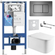 Комплект инсталляции Roxen 6 в 1 710200 с клавишей смыва Roxen Steel 420280G оружейная сталь и унитазом Berg 530235-01