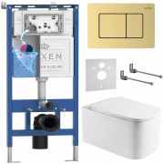 Комплект инсталляции Roxen 6 в 1 710200 с клавишей смыва Roxen Steel 420280GB брашированное золото и унитазом Berg 530235-01