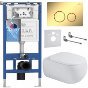 Комплект инсталляции Roxen 6 в 1 710200 с клавишей смыва Roxen Steel 420260-CHG золото и унитазом Titan 530230-02