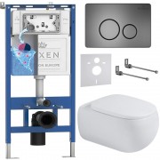 Комплект инсталляции Roxen 6 в 1 710200 с клавишей смыва Roxen Steel 420260G оружейная сталь и унитазом Titan 530230-02
