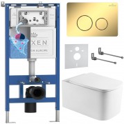 Комплект инсталляции Roxen 6 в 1 710200 с клавишей смыва Roxen Steel 420260-CHG золото и унитазом Berg 530235-01