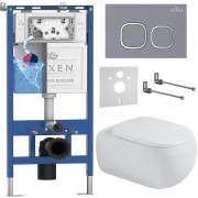 Комплект инсталляции Roxen 6 в 1 710200 с клавишей смыва Roxen Santi 410280DG серый бетон и унитазом Titan 530230-02