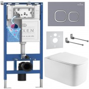 Комплект инсталляции Roxen 6 в 1 710200 с клавишей смыва Roxen Santi 410280DG серый бетон и унитазом Berg 530235-01