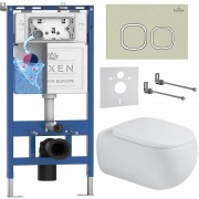 Комплект инсталляции Roxen 6 в 1 710200 с клавишей смыва Roxen Santi 410280BG пастель бежевый и унитазом Titan 530230-02