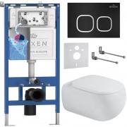 Комплект инсталляции Roxen 6 в 1 710200 с клавишей смыва Roxen Santi 410280B черный матовый и унитазом Titan 530230-02