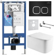 Комплект инсталляции Roxen 6 в 1 710200 с клавишей смыва Roxen Santi 410280B черный и унитазом Berg 530235-01