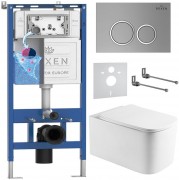 Комплект инсталляции Roxen 6 в 1 710200 с клавишей смыва Roxen Santi 410260M матовый хром и унитазом Berg 530235-01