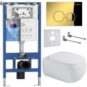 Комплект инсталляции Roxen 6 в 1 710200 с клавишей смыва Roxen Santi 410260G золото и унитазом Titan 530230-02