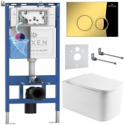 Комплект инсталляции Roxen 6 в 1 710200 с клавишей смыва Roxen Santi 410260G золото и унитазом Berg 530235-01