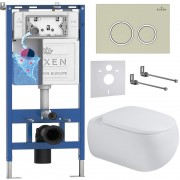 Комплект инсталляции Roxen 6 в 1 710200 с клавишей смыва Roxen Santi 410260BG бежевый и унитазом Titan 530230-02