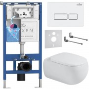 Комплект инсталляции Roxen 6 в 1 710200 с клавишей смыва Roxen Caspia 410280W белый глянец и унитазом Titan 530230-02