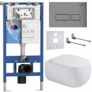 Комплект инсталляции Roxen 6 в 1 710200 с клавишей смыва Roxen Caspia 410280M светло-серый и унитазом Titan 530230-02
