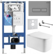Комплект инсталляции Roxen 6 в 1 710200 с клавишей смыва Roxen Caspia 410280M матовый хром и унитазом Berg 530235-01
