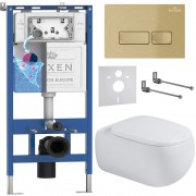 Комплект инсталляции Roxen 6 в 1 710200 с клавишей смыва Roxen Caspia 410280GB золото и унитазом Titan 530230-02