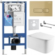 Комплект инсталляции Roxen 6 в 1 710200 с клавишей смыва Roxen Caspia 410280GB брашированное золото и унитазом Berg 530235-01