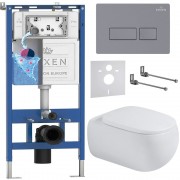 Комплект инсталляции Roxen 6 в 1 710200 с клавишей смыва Roxen Caspia 410280DG серый бетон и унитазом Titan 530230-02