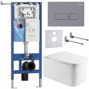 Комплект инсталляции Roxen 6 в 1 710200 с клавишей смыва Roxen Caspia 410280DG серый бетон и унитазом Berg 530235-01
