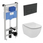 Инсталляция с унитазом Ideal Standard Tesi Aquablade + кнопка Oleas M2 черная