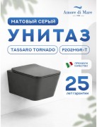 Унитаз подвесной Amore di Mare Tassaro Tornado P202MGR-T 36x52 сиденье дюропласт, микролифт, серый матовый Унитаз подвесной Amore di Mare Tassaro Tornado P202MGR-T 36x52 сиденье дюропласт, микролифт, серый матовый