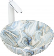 Умывальник накладной Welt-Wasser ELBACH 3003 M814 40x40 белый мрамор с голубым и серым Умывальник накладной Welt-Wasser ELBACH 3003 M814 40x40 белый мрамор с голубым и серым