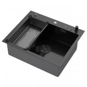 Мойка кухонная Arfeka ECO AR 600*500 POP-UP+CL G+DS BLACK DECOR MILLET