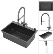 Мойка кухонная Roxen Simple 560220-70B PVD оружейная сталь со смесителем Keit 500504GM-GR
