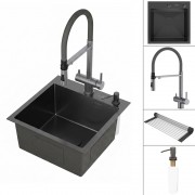 Мойка кухонная Roxen Simple 560220-45B PVD оружейная сталь со смесителем Keit 500504GM-GR Мойка кухонная Roxen Simple 560220-45B PVD оружейная сталь со смесителем Keit 500504GM-GR